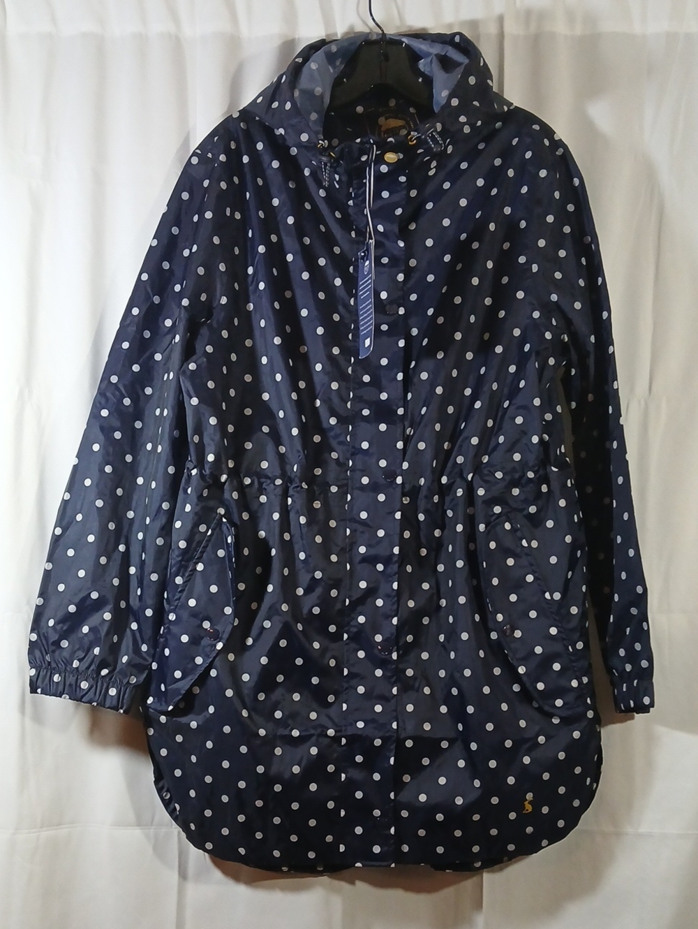 Joules NWT Womens 10 Rain Jacket Parka Blue Polka Dot Packable Waterproof Hooded - Picture 2 of 16